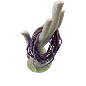 Purple Seed Bead Multi Strand Stretch Bracelet Set Stackable Boho 10 Strands